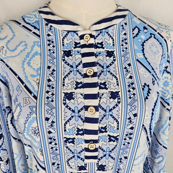 J. McLaughlin Biscayne Band Collar Tunic Size Medium Catalina Cloth Blue - Picture 4 of 9